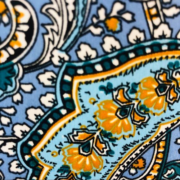 Y2k Anthropologie Postage Stamp Mix Media Popover Top Yellow Blue Paisley Print - Picture 8 of 16